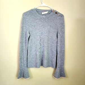 Tory Burch Size S P Gray Sweater with Button Detail 100% Merino Wool